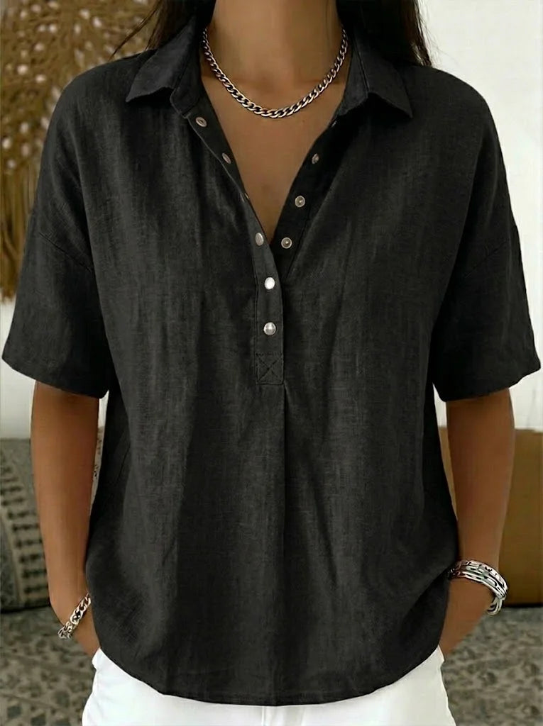 Provence Linen Blouse — Black