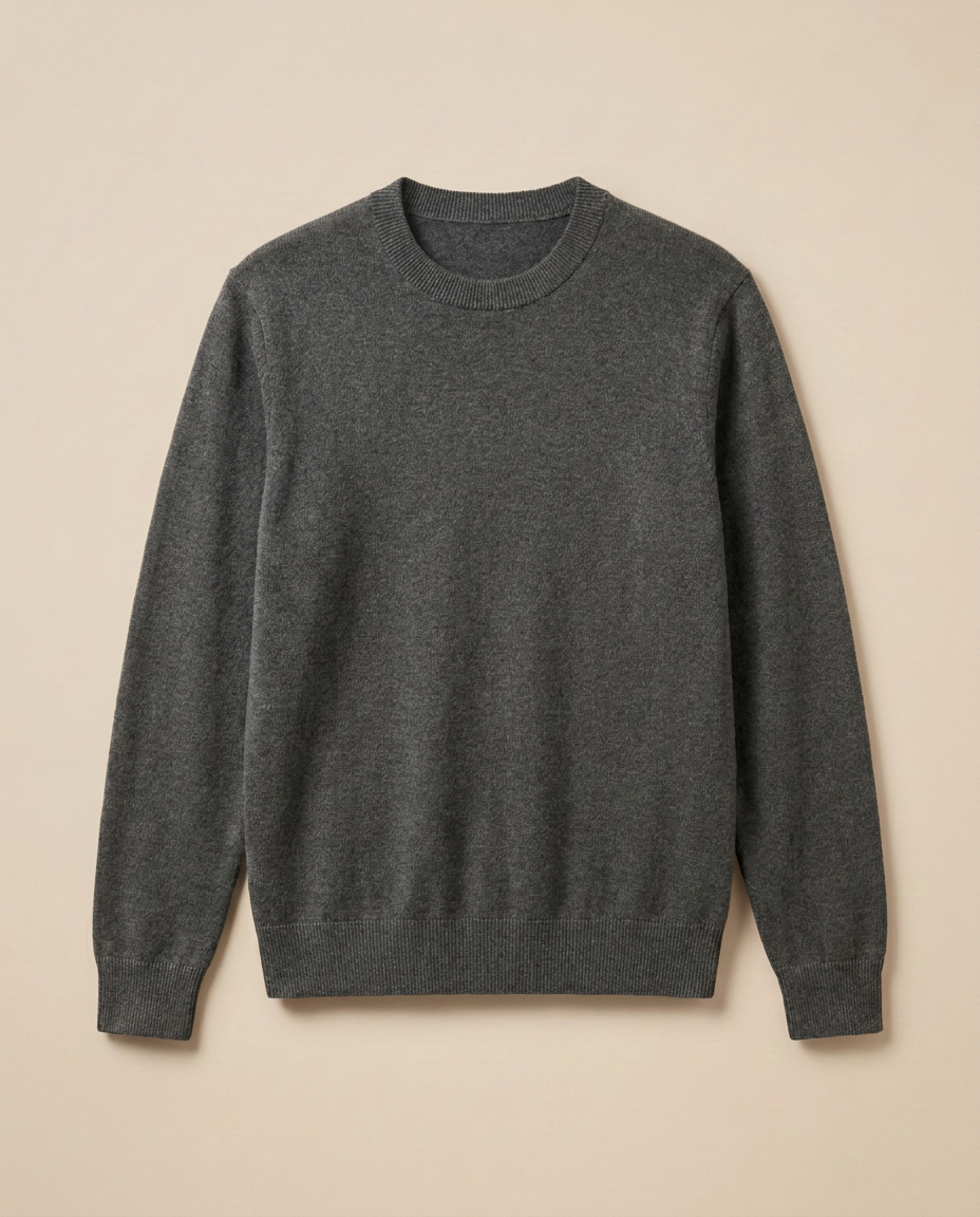 Megève Knit Sweater in Dark Grey, front packshot on a warm beige background