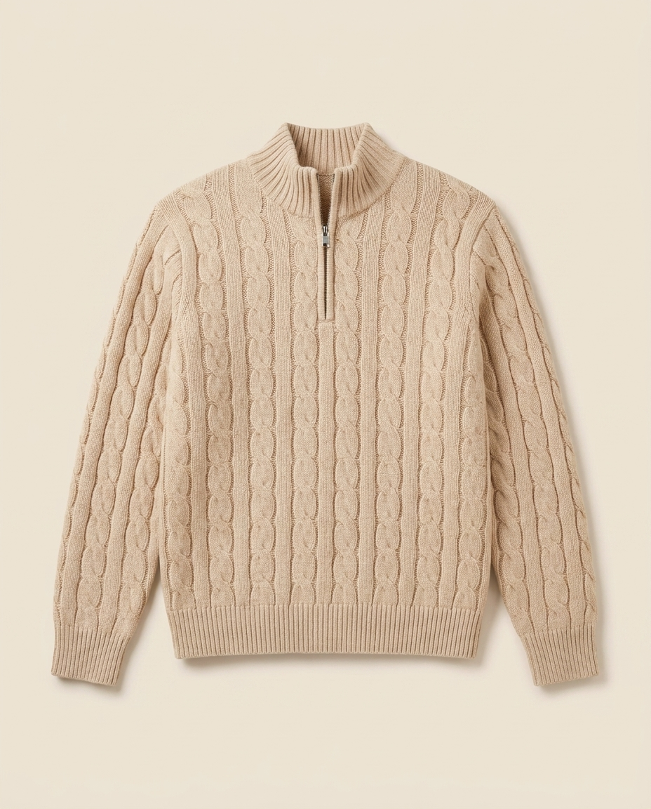 St. Moritz Cable Zip Sweater in Sand Beige packshot
