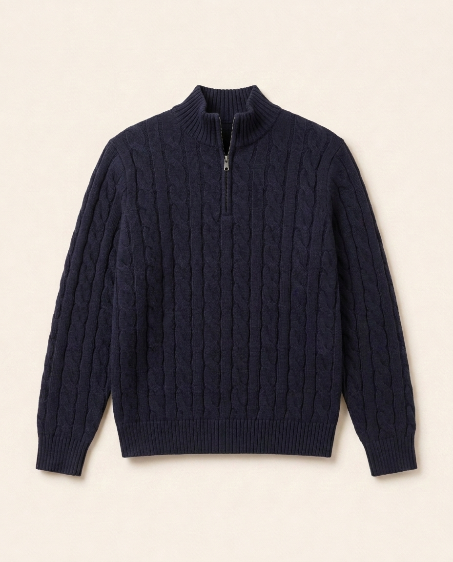St. Moritz Cable Zip Sweater in Midnight Navy packshot