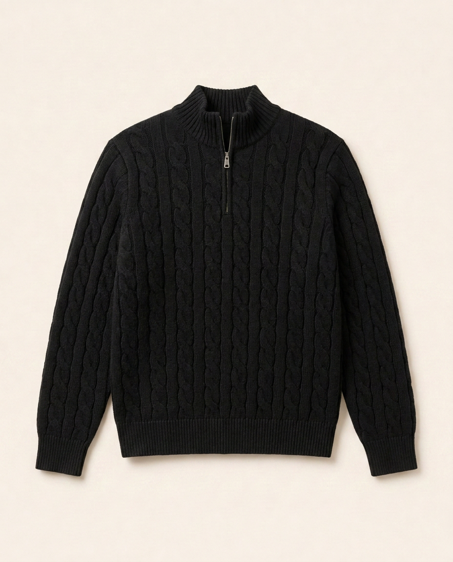 St. Moritz Cable Zip Sweater in Noir packshot