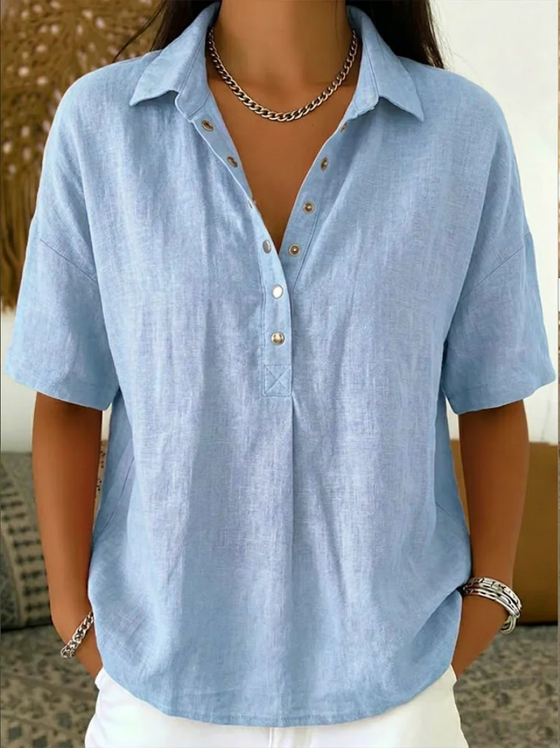 Provence Linen Blouse — Light Blue
