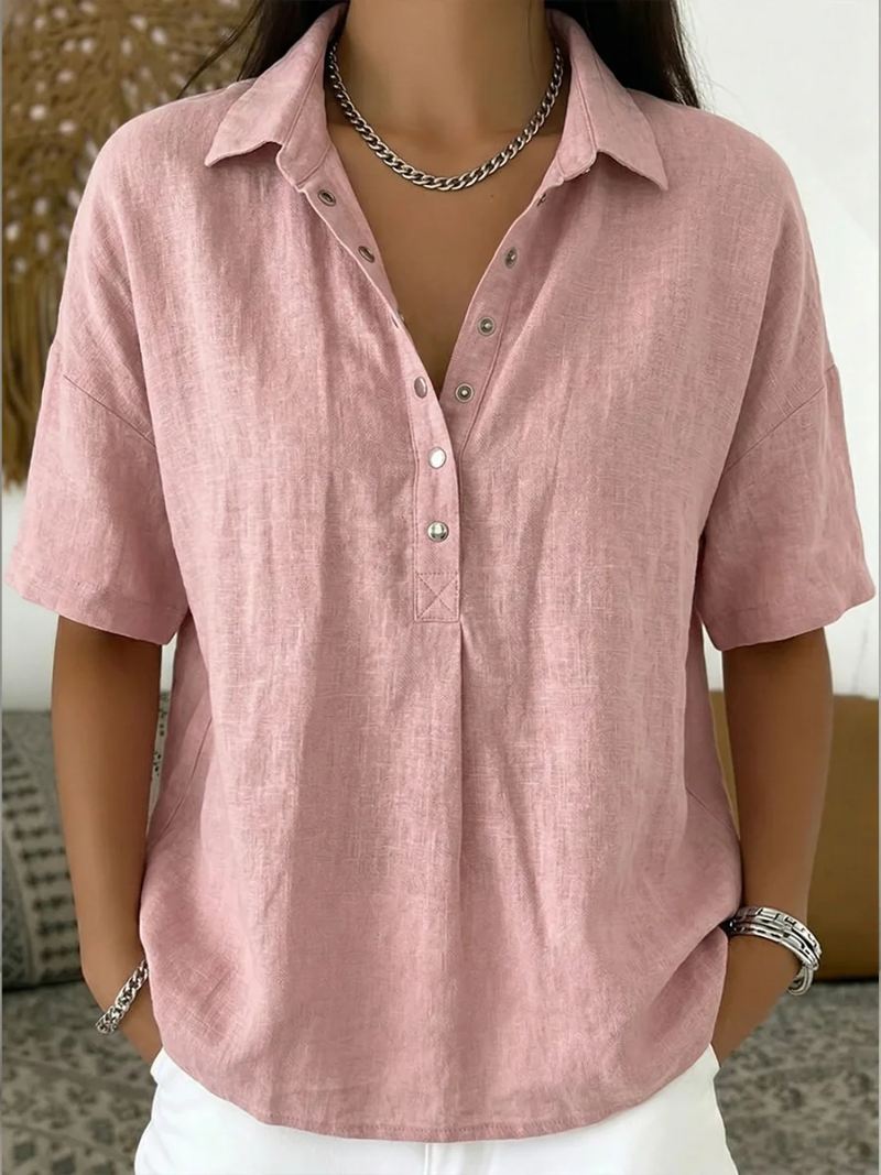 Provence Linen Blouse — Rose