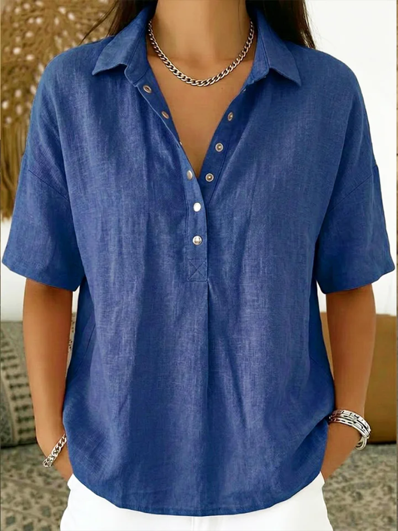 Provence Linen Blouse — Blue