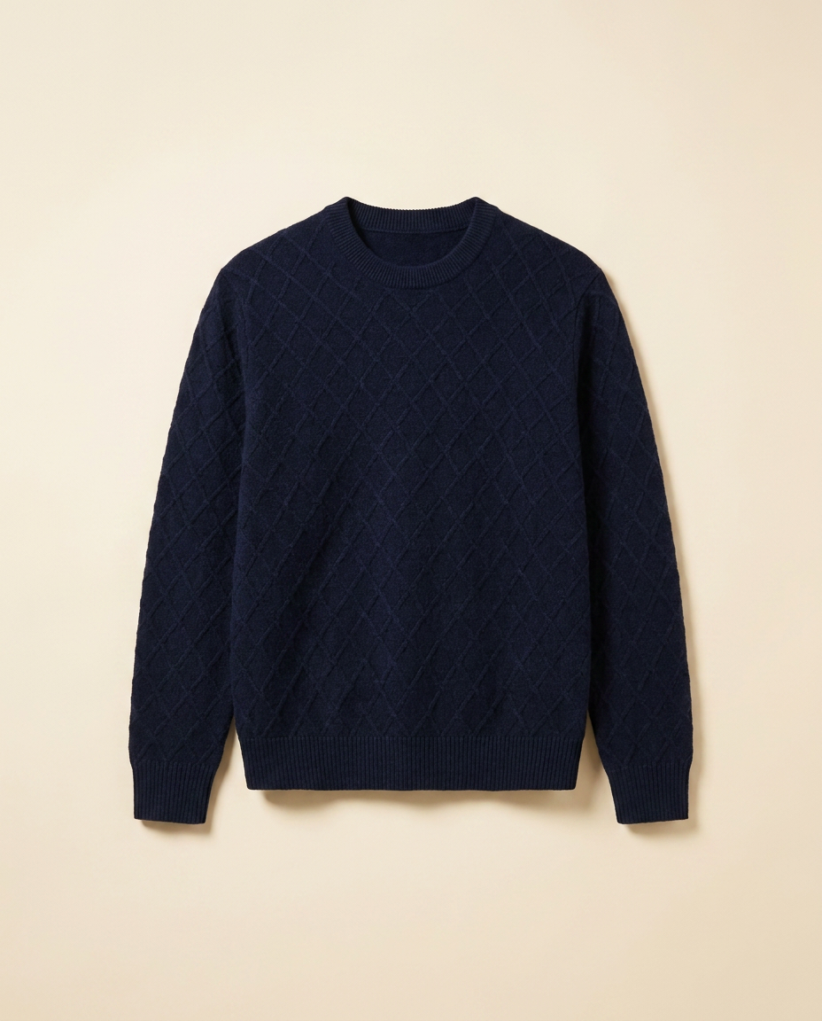 Megève Knit Sweater in Midnight Navy, front packshot on a cream background