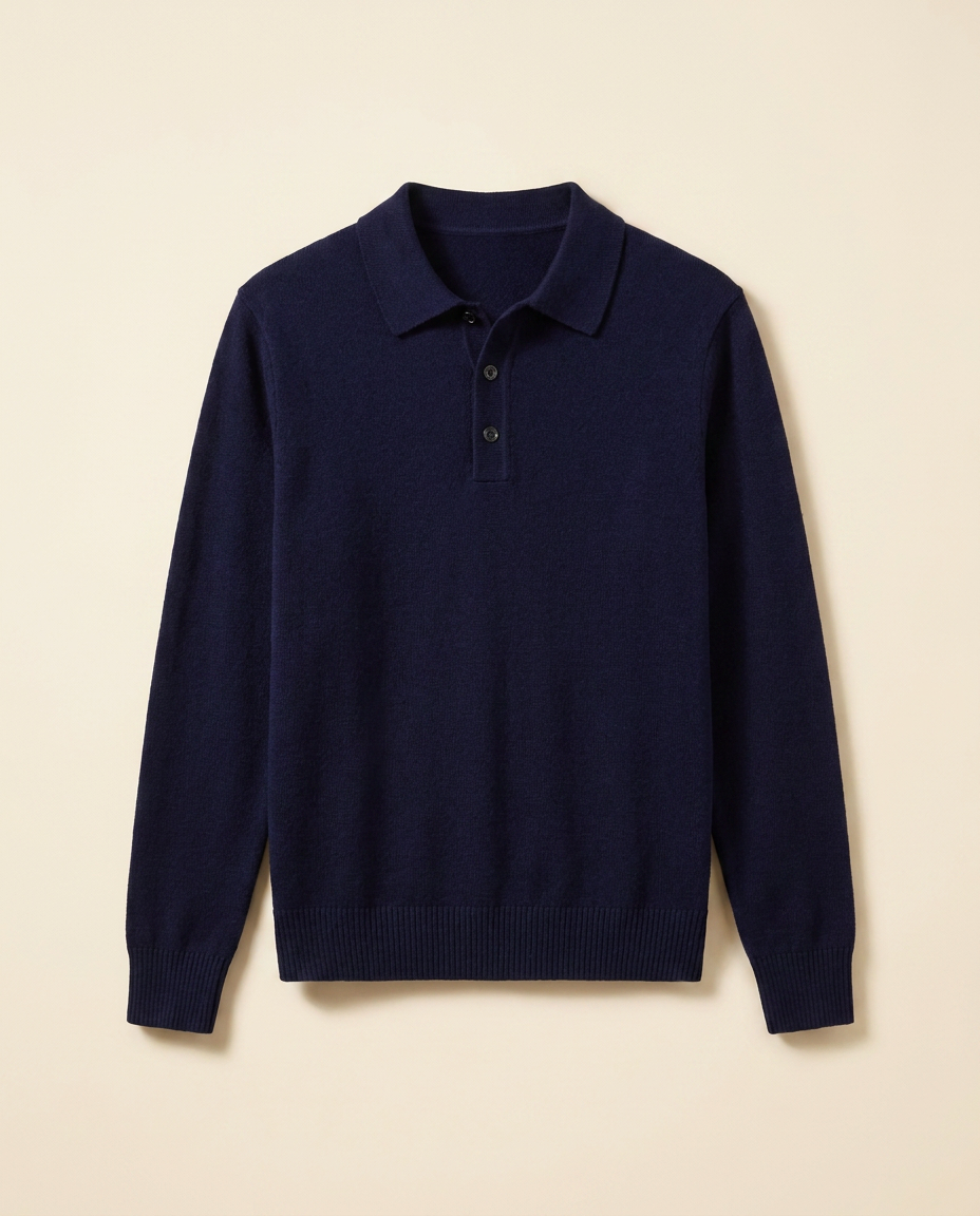Biarritz Knit Polo in Midnight Navy, front packshot on a cream background
