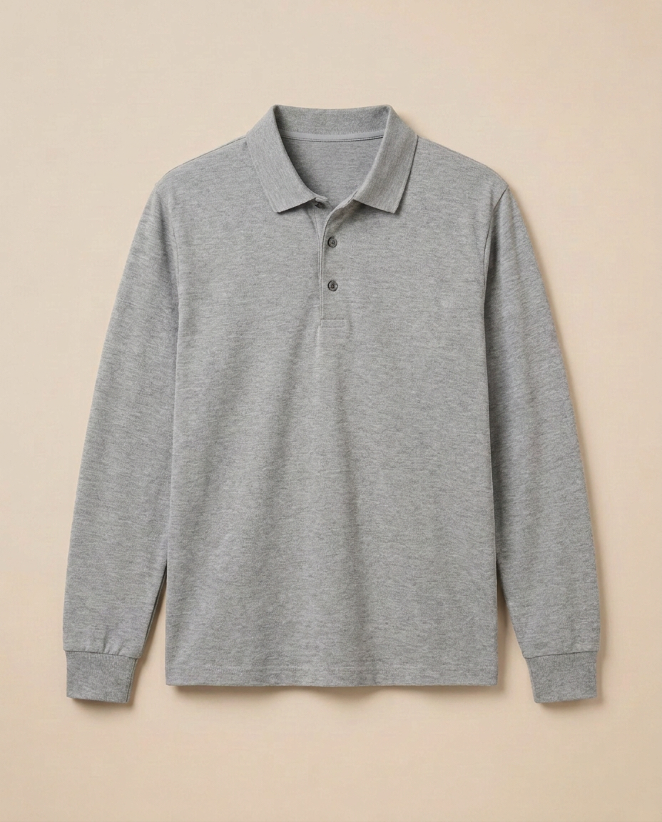 Menton Polo Shirt in Stone Grey, front packshot on a warm beige background