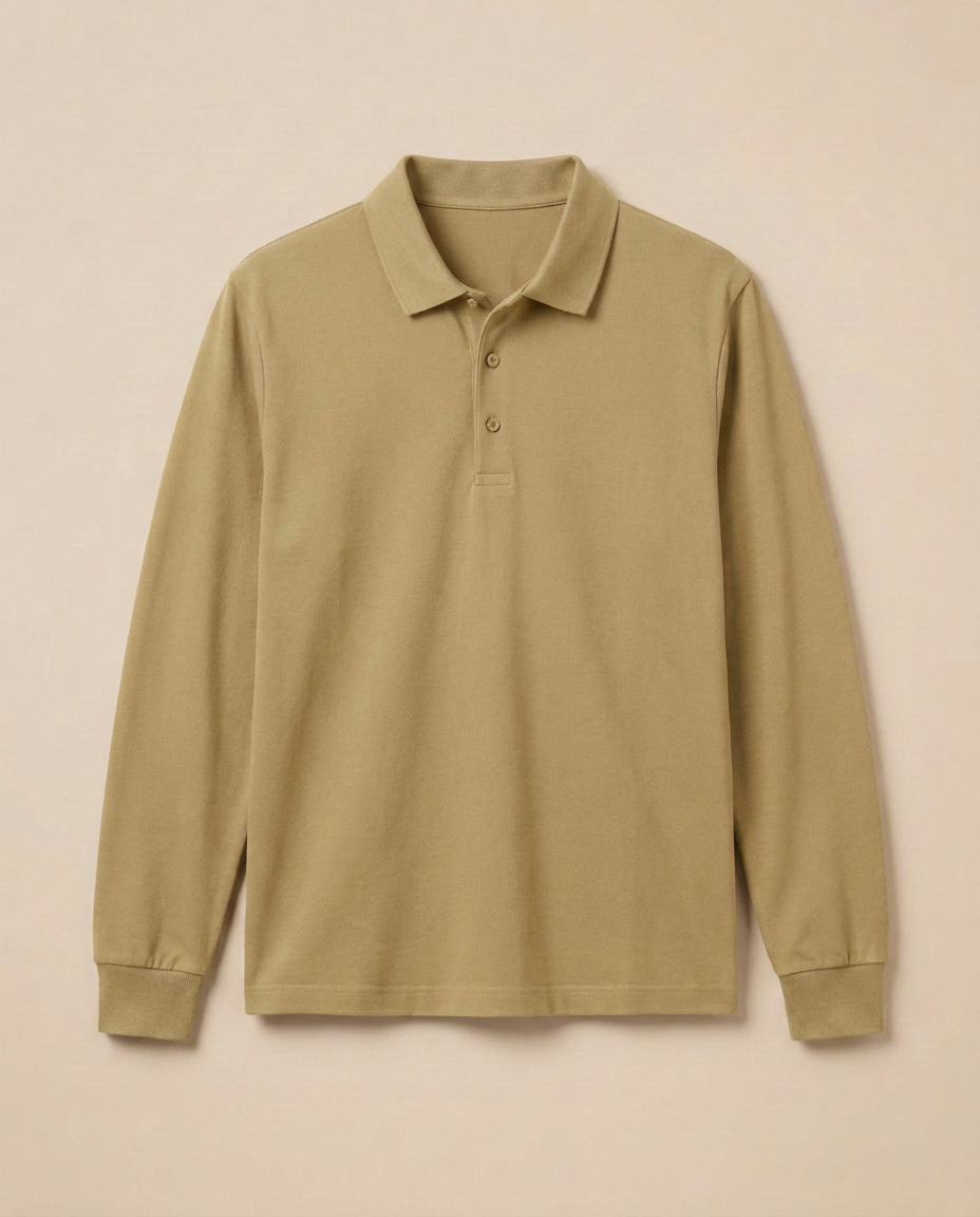 Menton Polo Shirt in Khaki, front packshot on a warm beige background