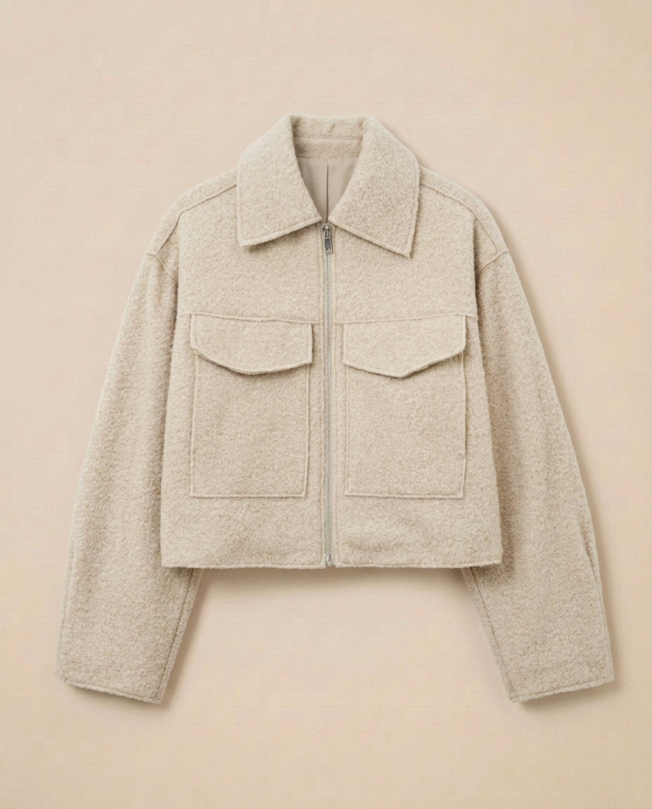 Davos Wool Zip Jacket in Oatmeal packshot