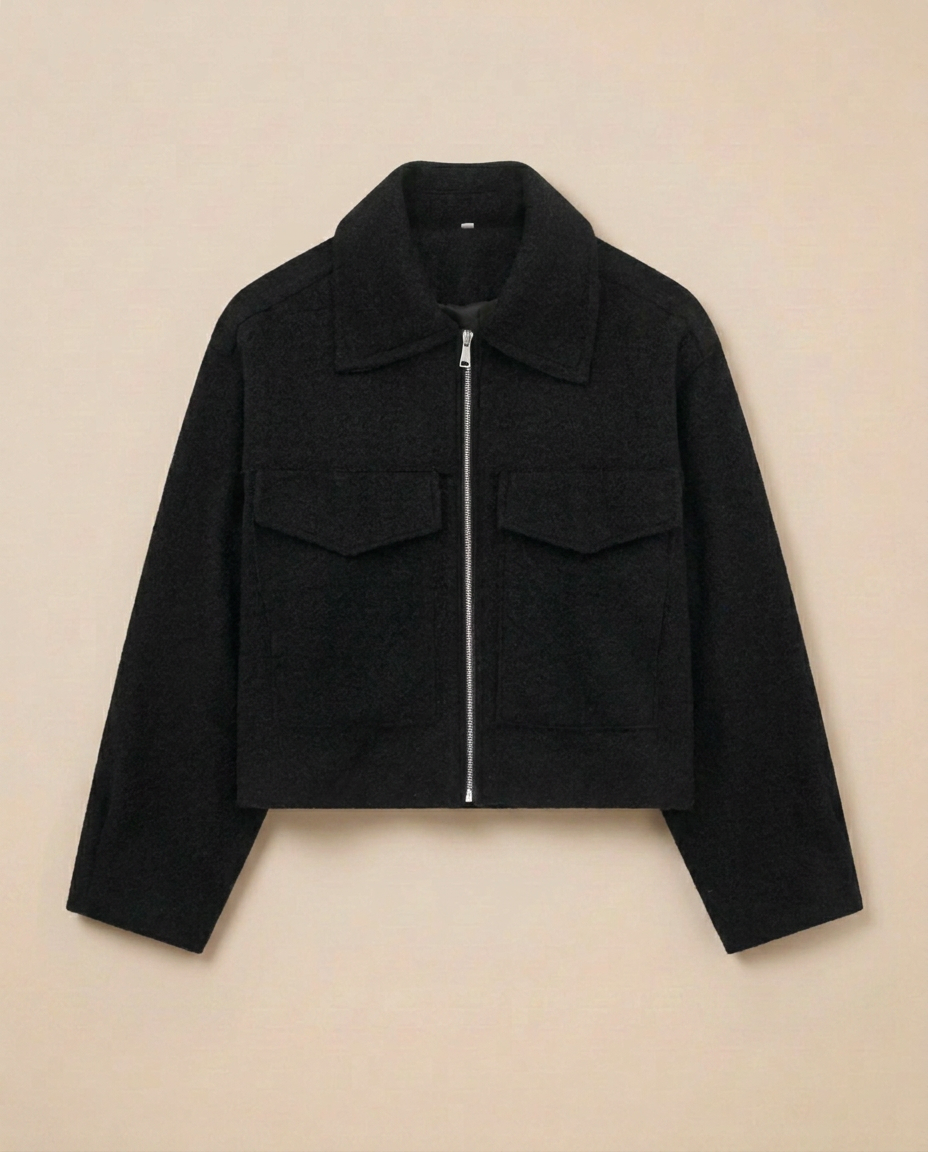 Davos Wool Zip Jacket in Noir packshot