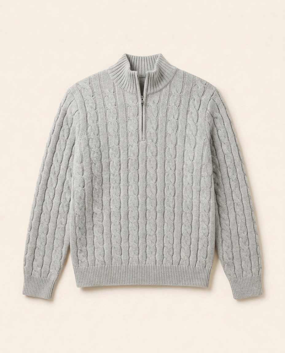 St. Moritz Cable Zip Sweater in Stone Grey packshot