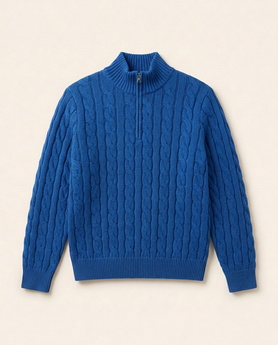 St. Moritz Cable Zip Sweater in Royal Blue packshot