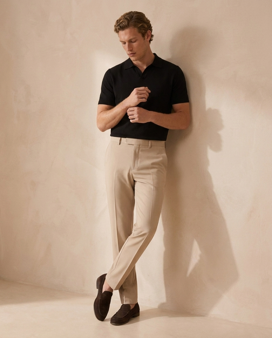 Milano Smart Trousers in Sand Beige on model