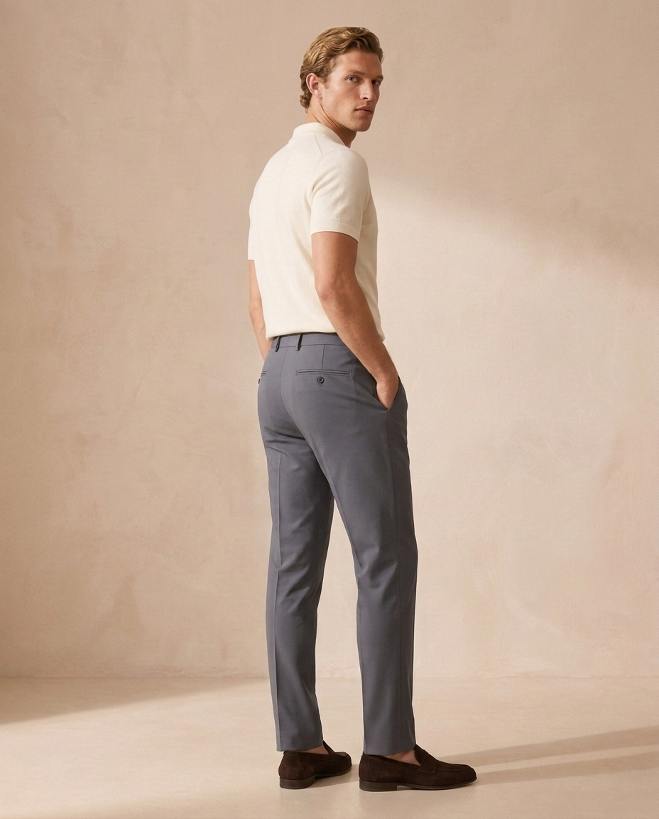 Milano Smart Trousers in Stone Grey on model