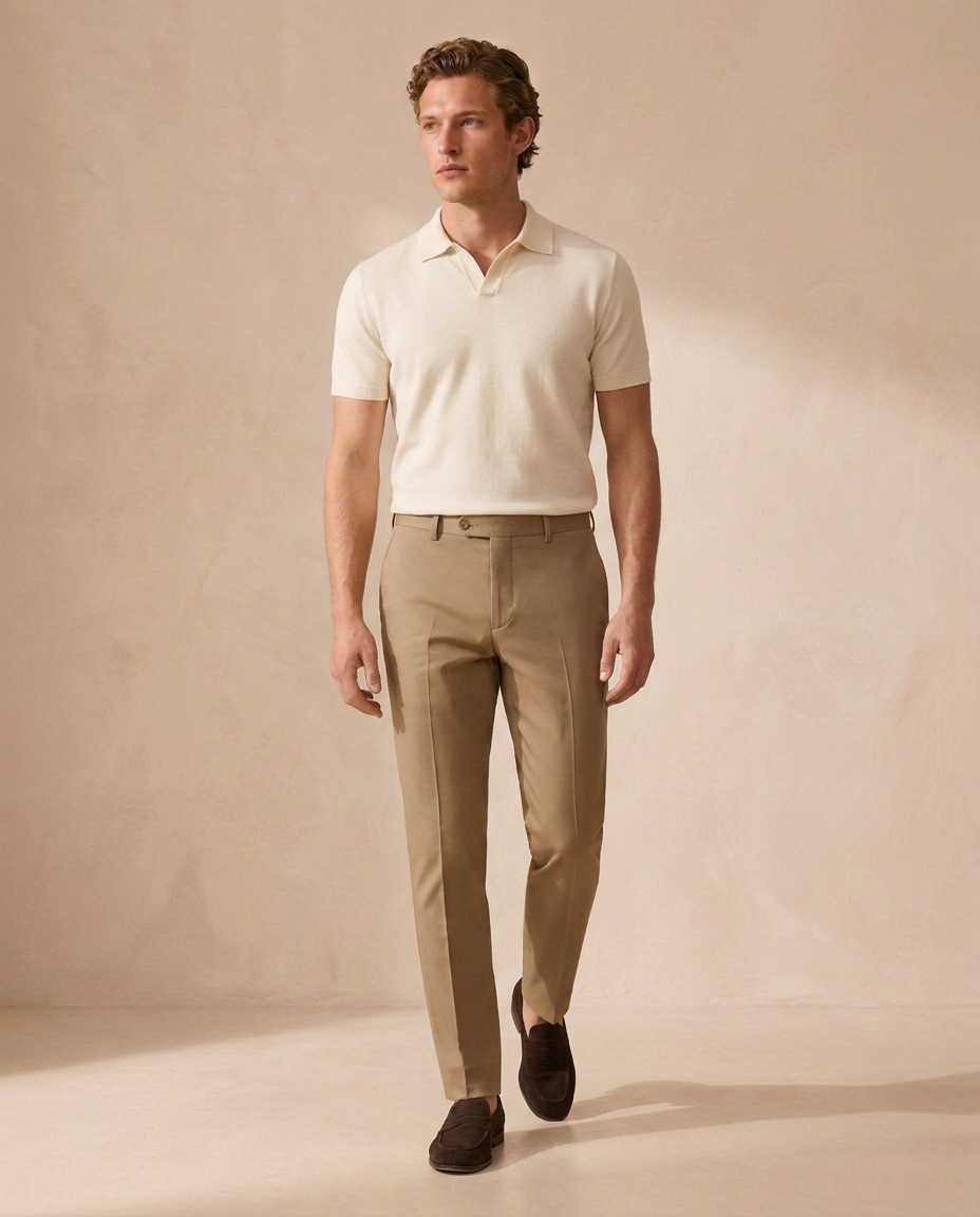 Milano Smart Trousers in Khaki on model