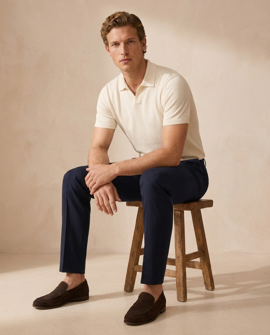 Milano Smart Trousers in Midnight Navy on model